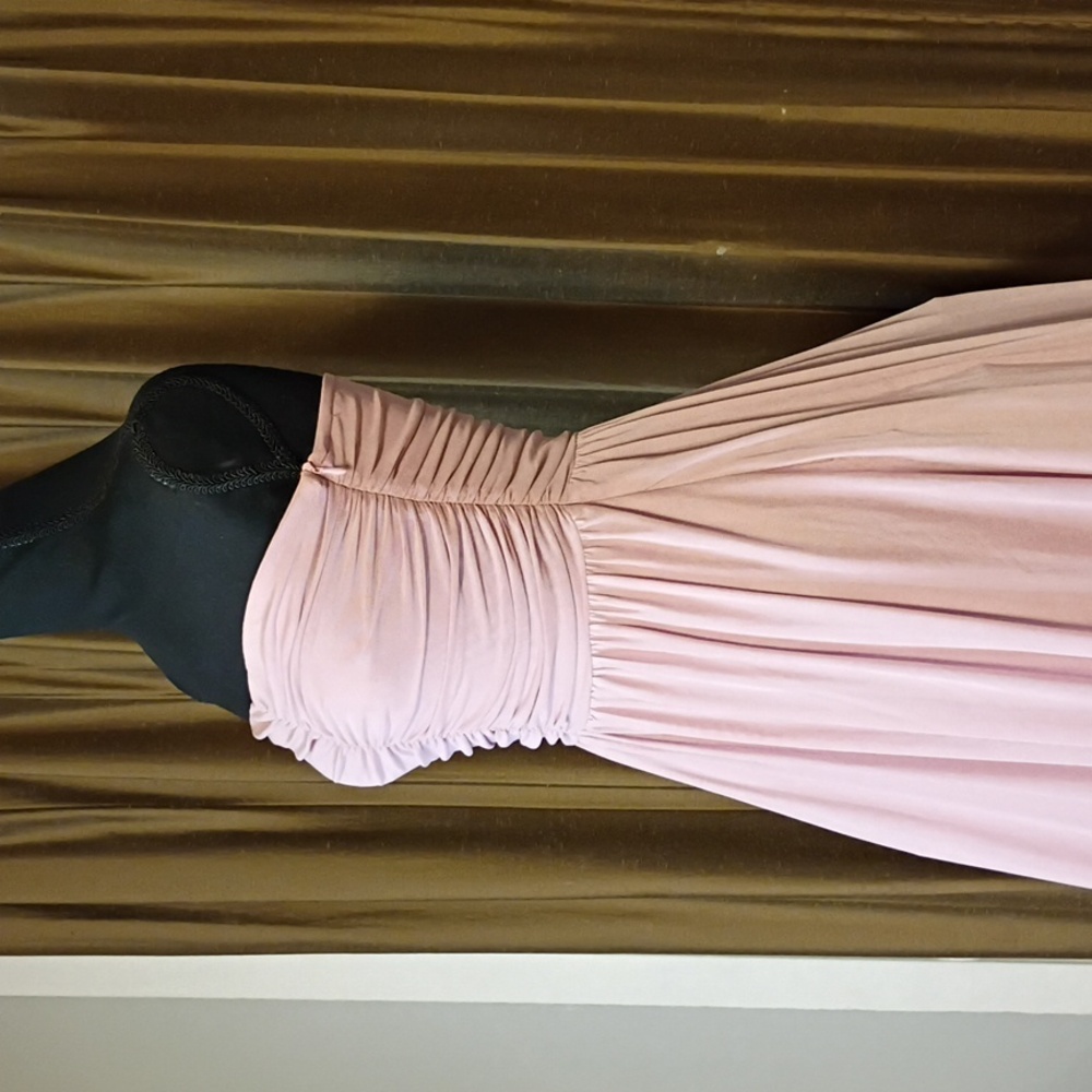 Strapless Ruched Maxi Dress in Soft Pink - Picture 3 of 14